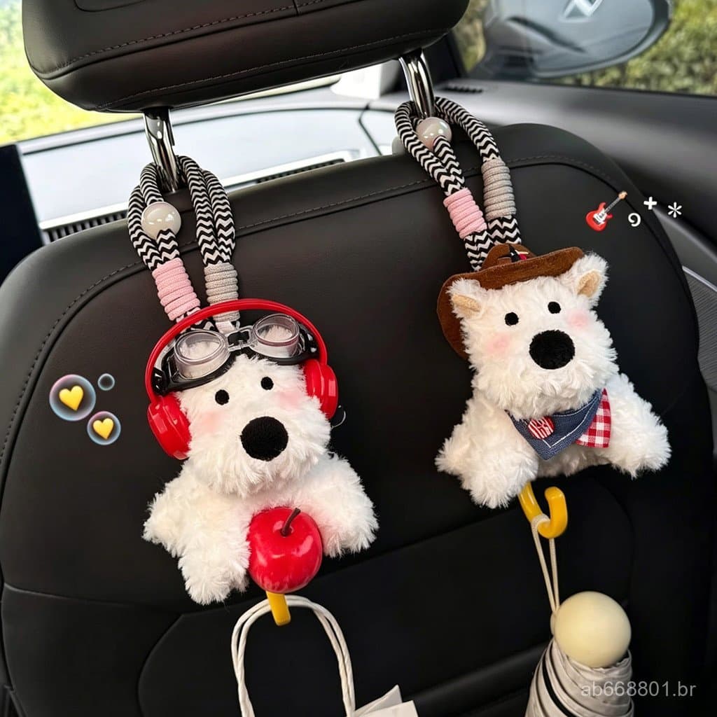Gancho para montagem no carro para decoração interior, brinquedo de pelúcia West Highland, organizador de encosto de ban