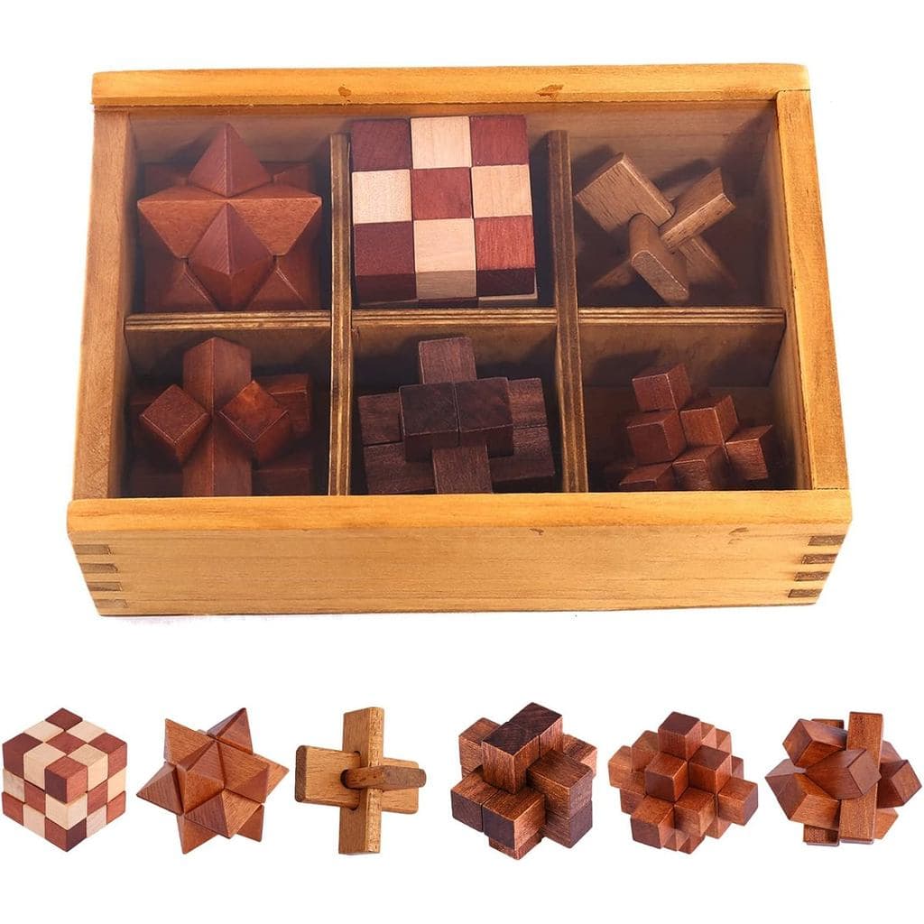 VolksRose 6 peças de Quebra-Cabeças de Madeira, Jogos de Quebra-Cabeça de Desafio de QI, Brinquedo de Quebra-Cabeça de L