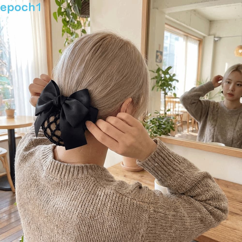 Rede de Cabelo Tricotada com Laço EPOCH1, Rede para Coque Coreana Vintage Confortável, Capa Elegante de Dupla Camada com