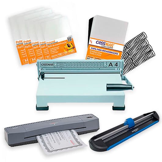 Kit Encadernadora , Plastificadora, Refiladora, Insumos 220v