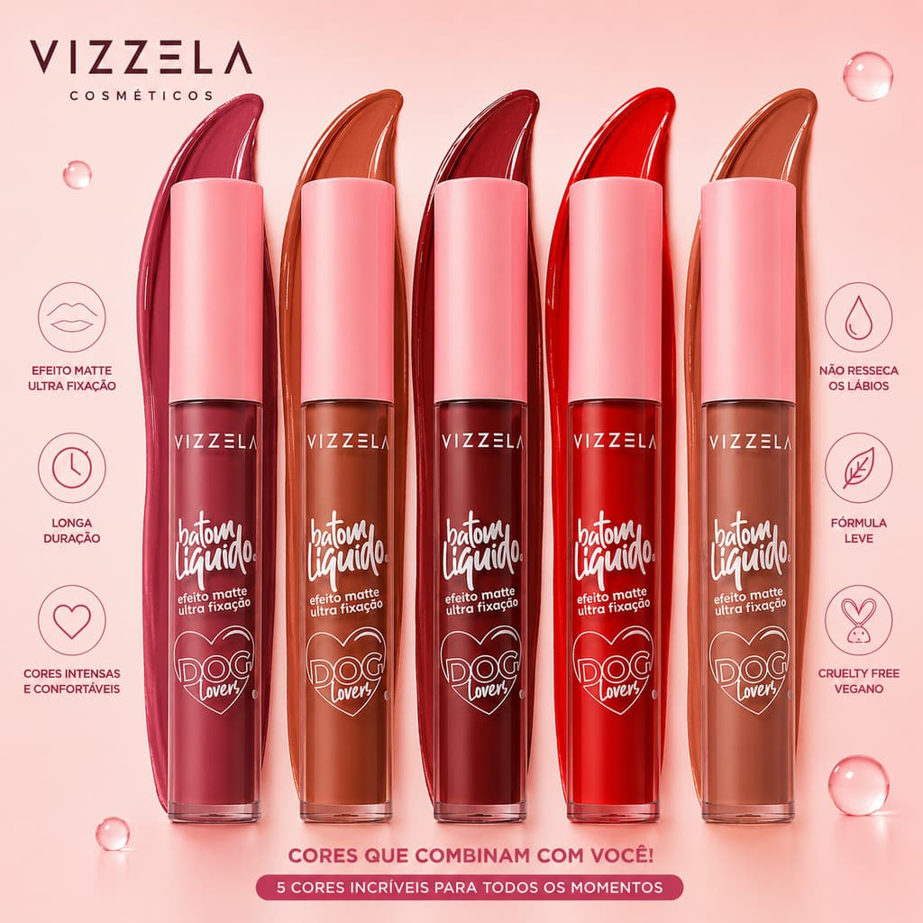 Batom Líquido Matte Vizzela DOG LOVERS 3,5g Batom 24 Horas de Duração Batom Matte Baton Vizzela