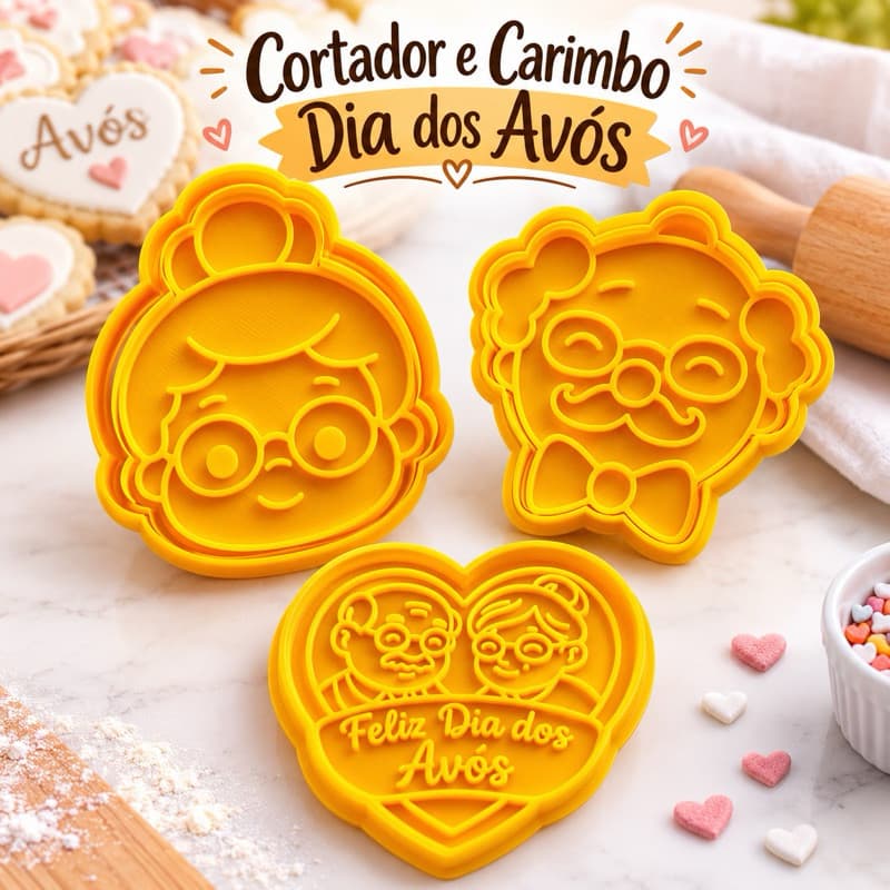 Cortador de Biscoito dia dos avós + Carimbos Dia dos Avós, Vovô, Vovó - Marcador Pasta Americana Biscoito Biscuit