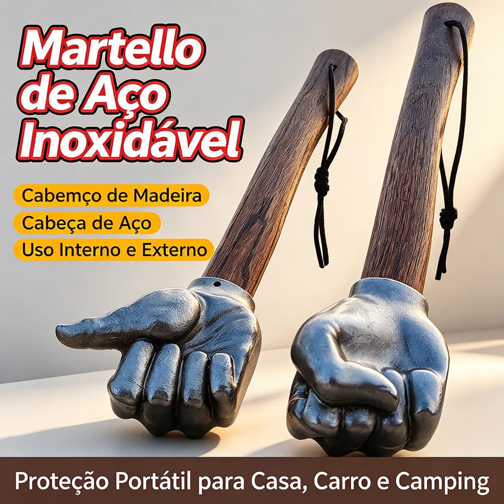 Martelo Criativo Multiuso Aço Inox Alta Dureza Cabo Madeira