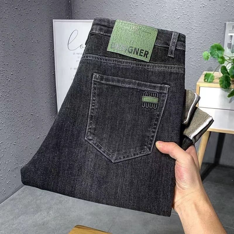 Outono inverno High-End bordado Jeans retos masculino estiramento fino-ajuste novas calças casuais na moda calças All-ma