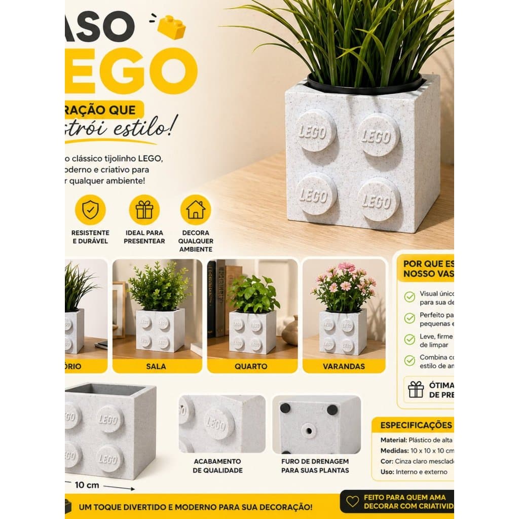 Vaso Lego Decorativo Para Plantas Suculentas Cachepô Criativo Organizador Mesa Escritório brinquedo lego
