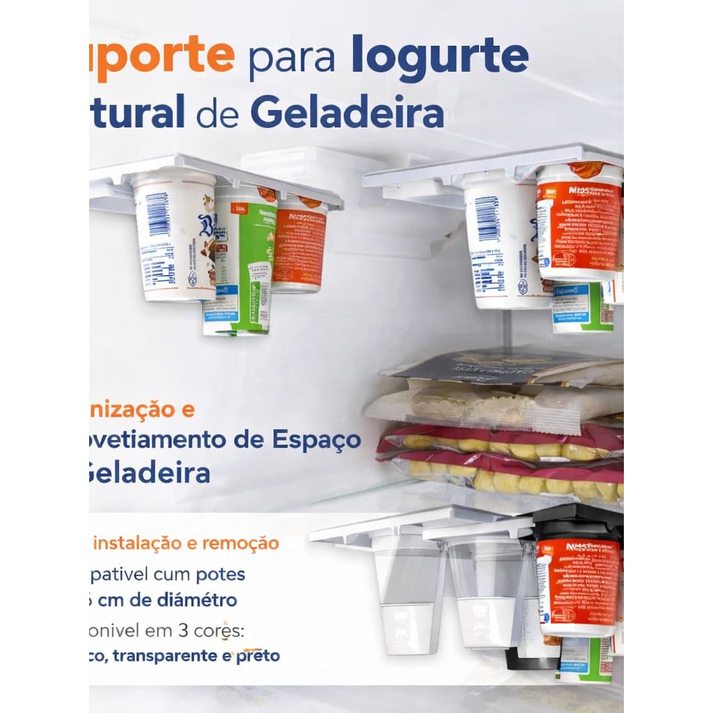 Suporte Para Iogurte Natural De Geladeira Organizador De Potes Porta Iogurte Refrigerador Com Fita Dupla Face Multiuso C