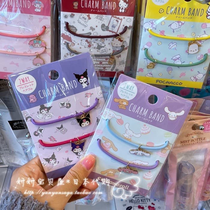 Pronto estoque Sanrio Character Limited Pingente de Metal japonês Anel de cabelo colorido Pulseira de corda de cabelo Ca