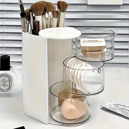 Caixa Organizadora de Cosméticos 3 Camadas com Gavetas Porta Pincel Maquiagem Penteadeira