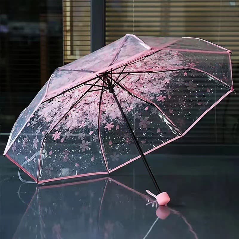 Guarda-chuva transparente de alto valor, guarda-chuva influenciador, guarda-chuva triplo para estudantes, alça longa, Um