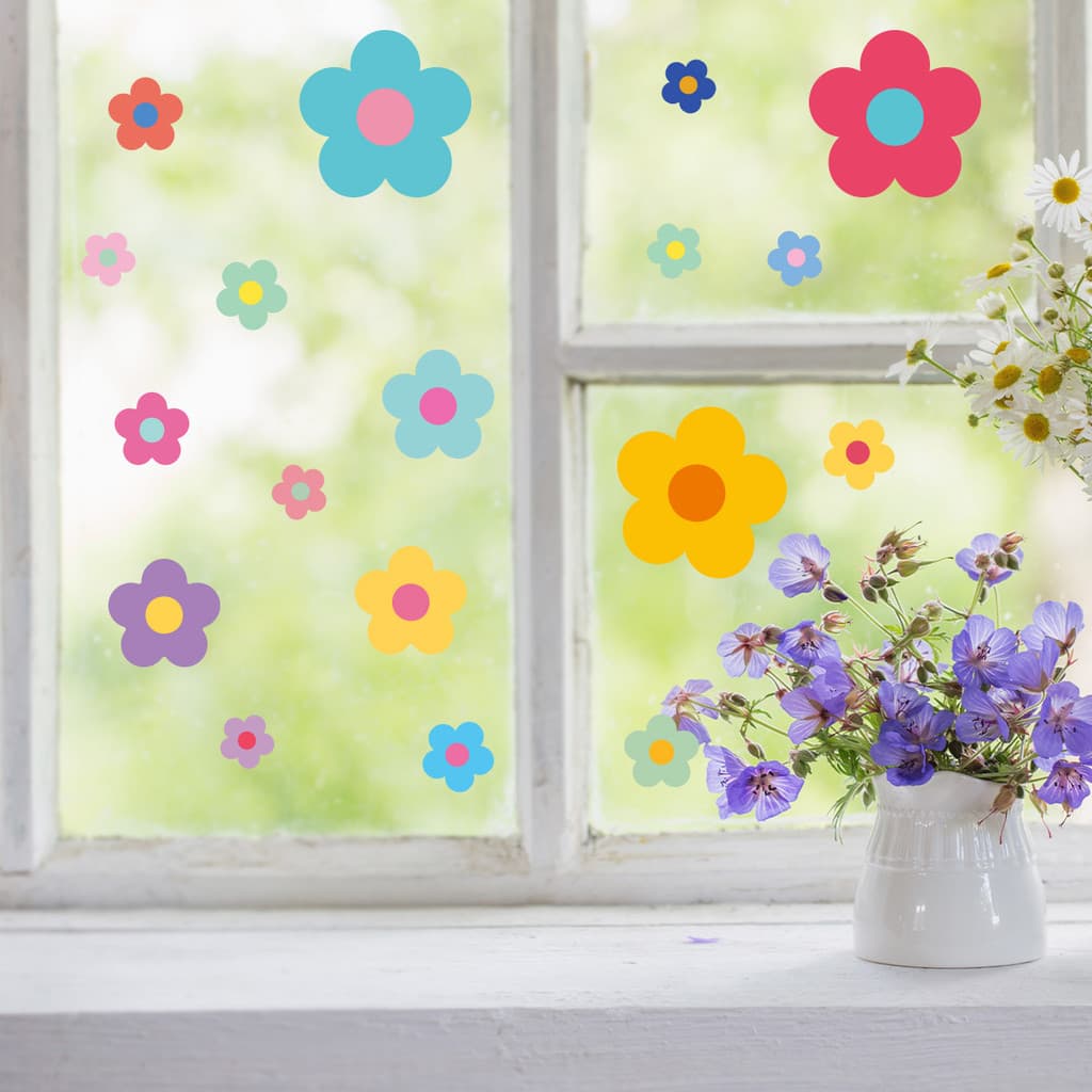 Adesivos de parede desenhos animados bonitos adesivos de parede coloridos pequenos adesivos de janela de flores autoades