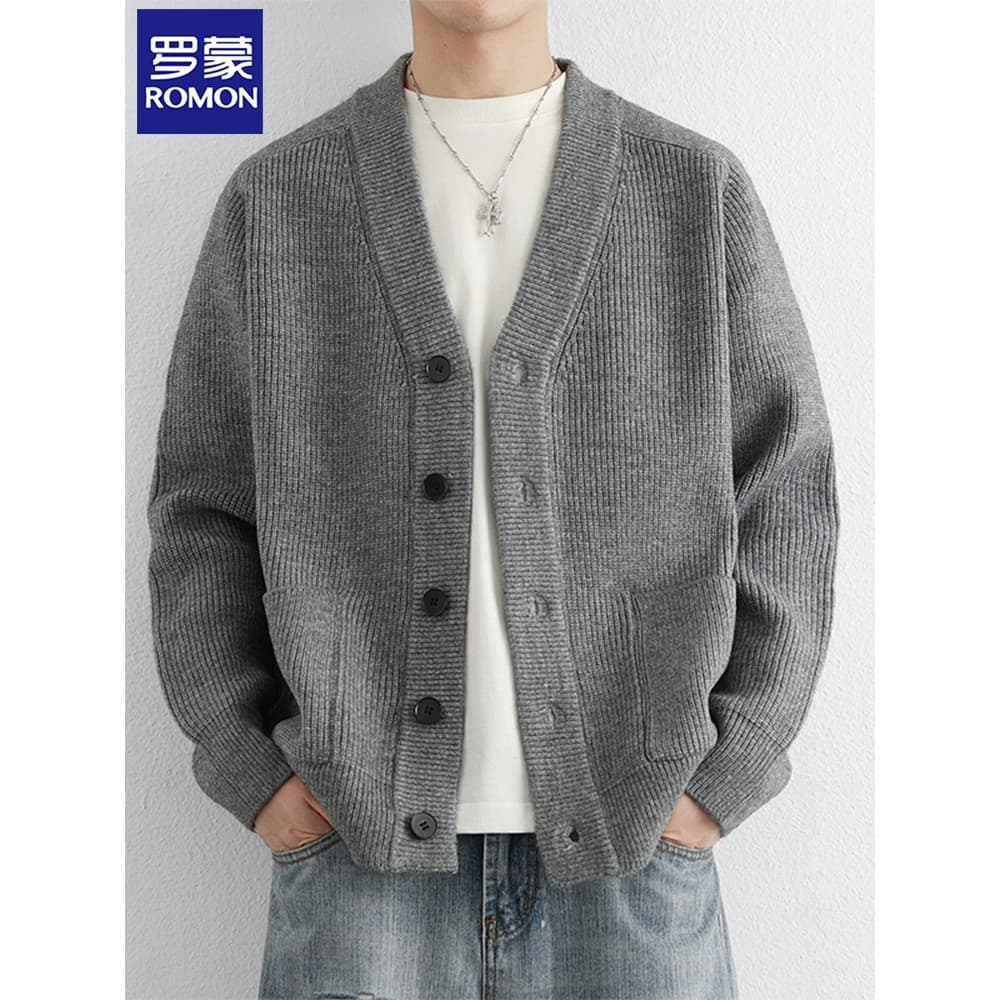 Lomon malha Cardigan jaqueta masculina outono inverno novo estilo Casual solto com decote em V camisola rua Wear All-Mat