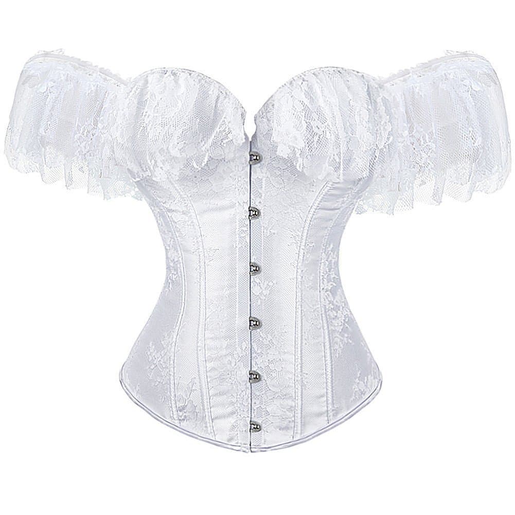 Top Corset Floral Feminino com Renda Jacquard e Mangas Off-Shoulder Vintage