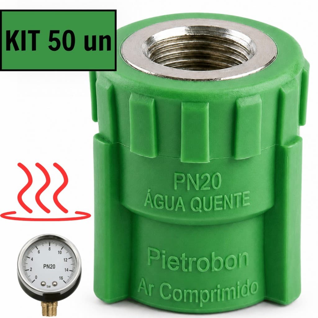 KIT 50 Luva Mista PPR 32x1" Rosca Fêmea Metálica Conector Adaptador de Transição Água Quente Ar Comprimido Pietrobon