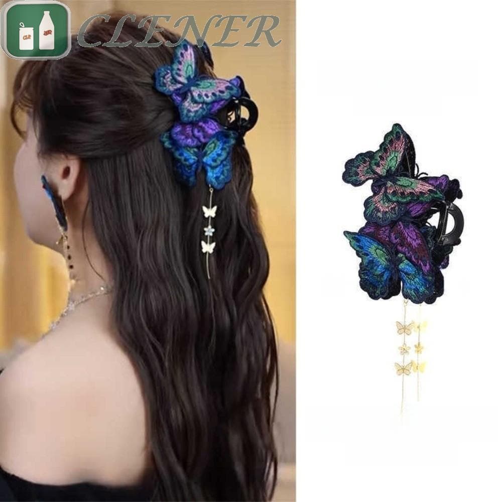 Garra De Cabelo De Borboleta Mais Limpa , Clipe De Plástico De Malha Tubarão Grande Com Borla De Flor Hanfu