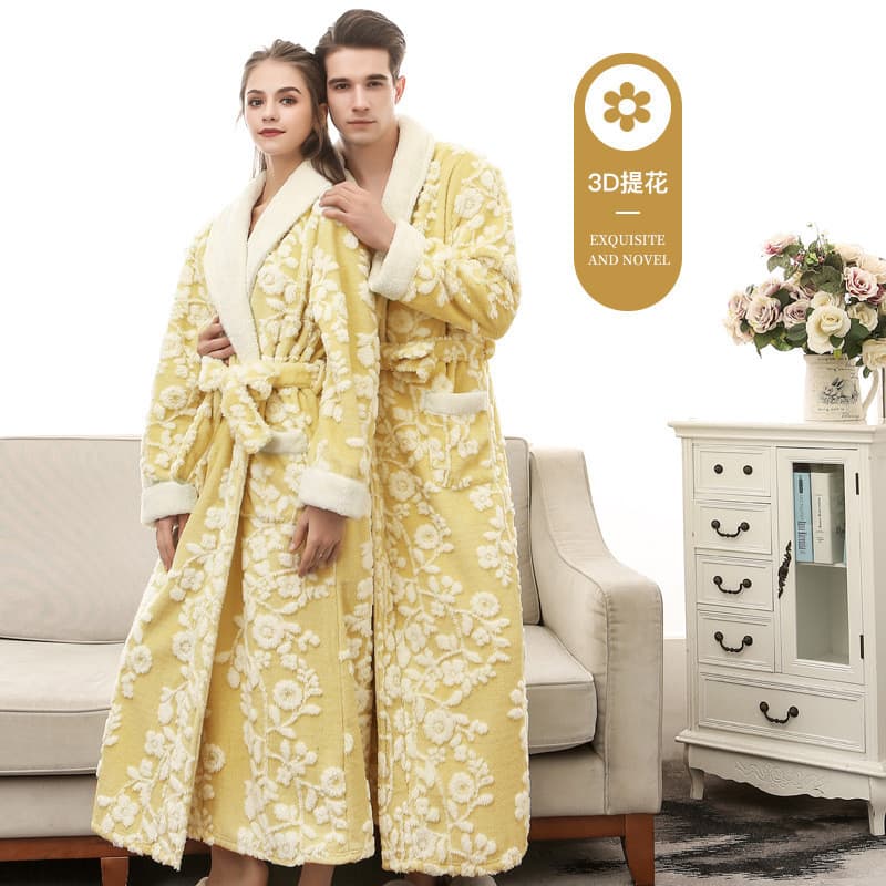 Roupão quente pijamas europeu americano Jacquard duplo engrossado Extra longo Plus Size flanela camisola