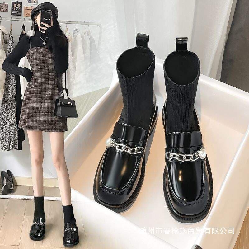 Martin botas femininas primavera outono elástico fino botas meias botas curtas meias botas 2025 novo estilo outono inver