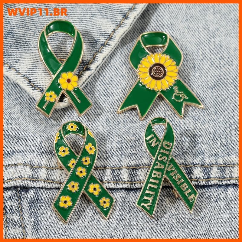 WVIP Girassol Padrão Fita Vermelha Lapela Pin Verde Deficiência Esmalte Broche Para BR