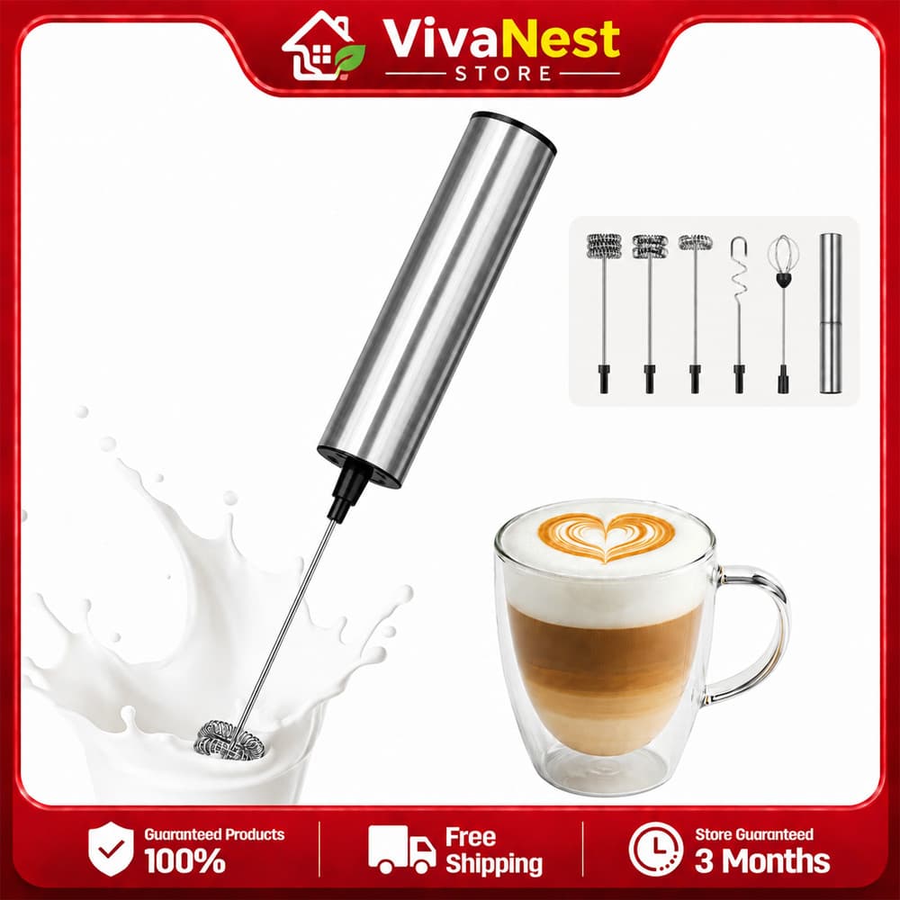 Espumador de Leite Elétrico 5 em 1 USB Recarregável, Mini Mixer para Café, Ovos e Bebidas Cremosas Portátil 2 Velocidade