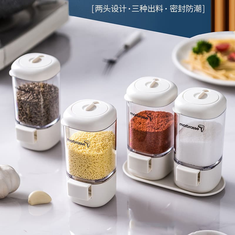 Caixa de medição de tempero tipo Push garrafa de tempero rotativa selada cozinha doméstica sal MSG tempero Jar combinaçã