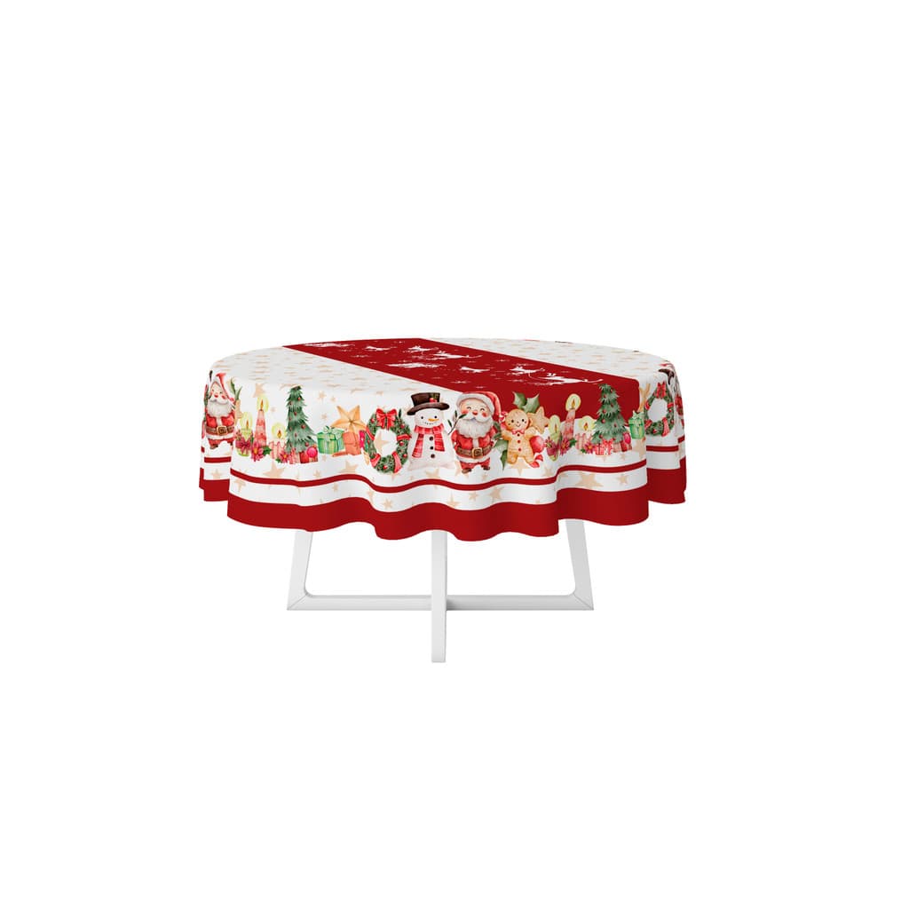 Toalha de Mesa Estampada e Lavável Natal Aquarela 140x140cm Natalina