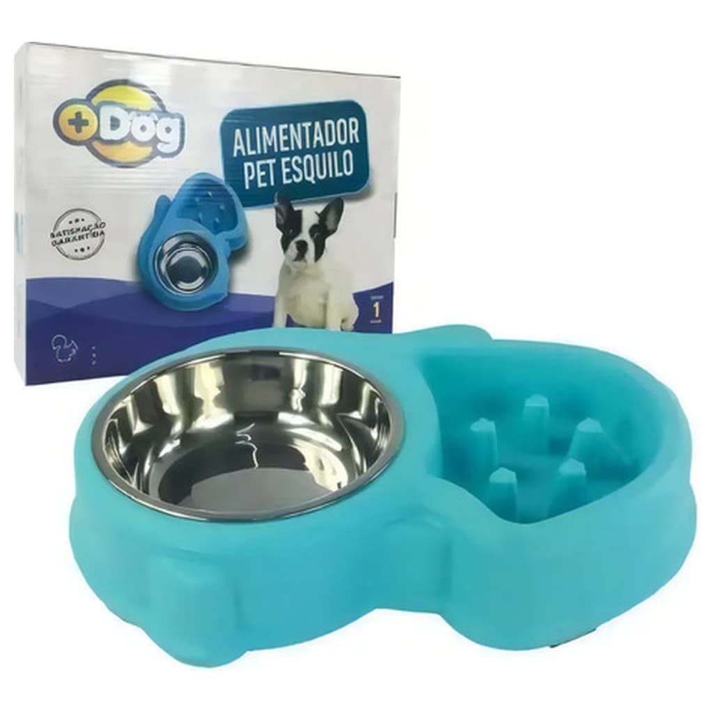 Comedouro Bebedouro Duplo Cachorro Azul Mais Dog 30cm Aço Inox Antiderrapante