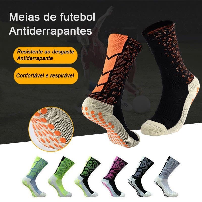 KIT 2 Meias de Futebol Esportiva Antiderrapante Unissex Cano Médio MDL 03