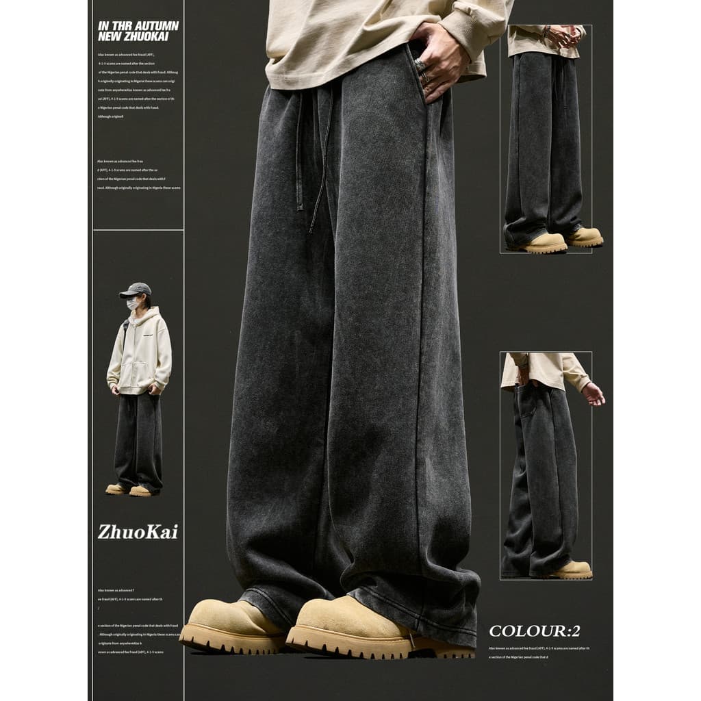 Calça de moletom masculina Machete pesada, outono inverno, americana, solta, reta, meninos, cor sólida, calças casuais,