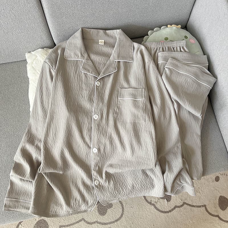 Nuvem fio de algodão puro pijamas masculinos calças de manga comprida primavera outono estilo simples cor sólida High-En