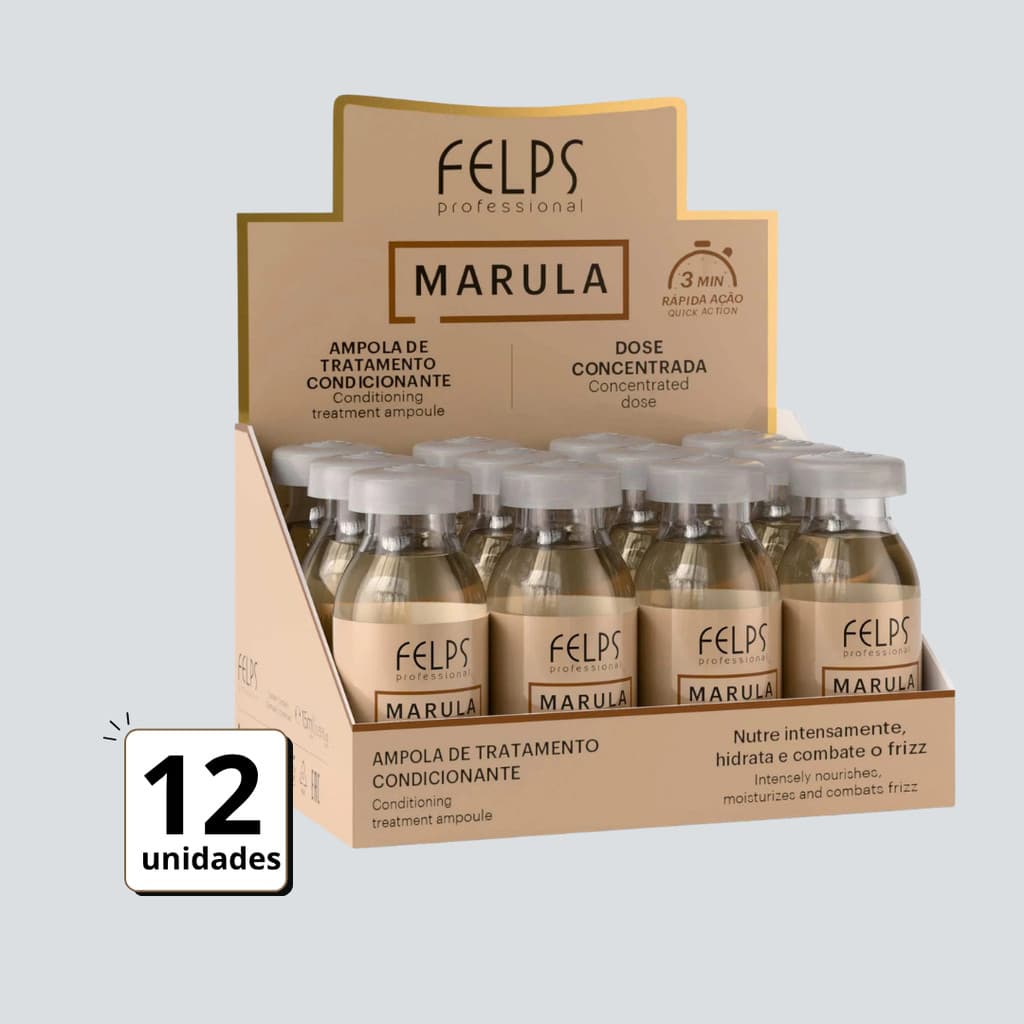 Kit 12 Ampolas Marula Hipernutrição 15ml - Felps Professional | Nutrição E Antifrizz