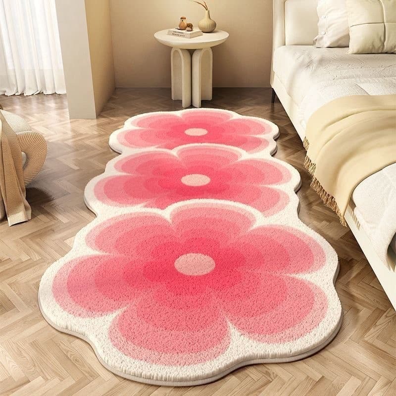 [Novo produto] Tapete pequeno fresco estilo flor para quarto, resistente à sujeira, adequado para a pele, tapete macio p