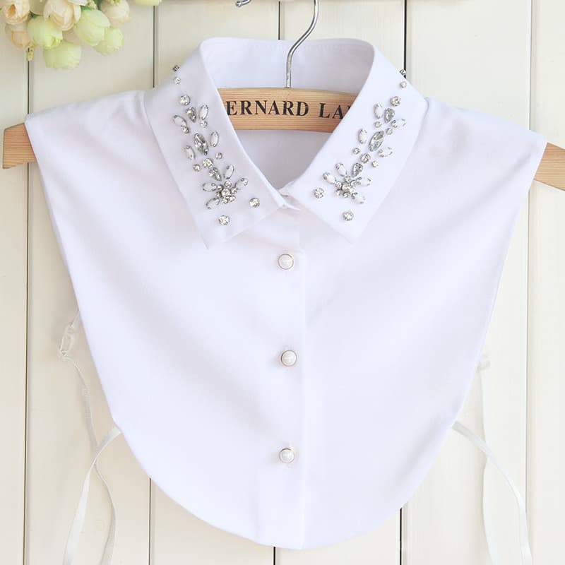 Gola falsa de chiffon com strass para mulheres, xale com strass para mulheres, camisa de gola quadrada, gola falsa para