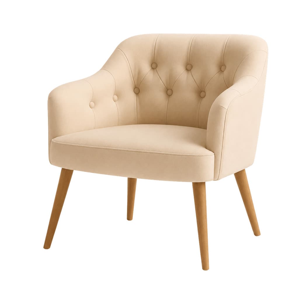 Poltrona Decorativa Rubi Veludo Luxo Encosto Capitonê Pés Madeira Sala Estar Quarto Recepção