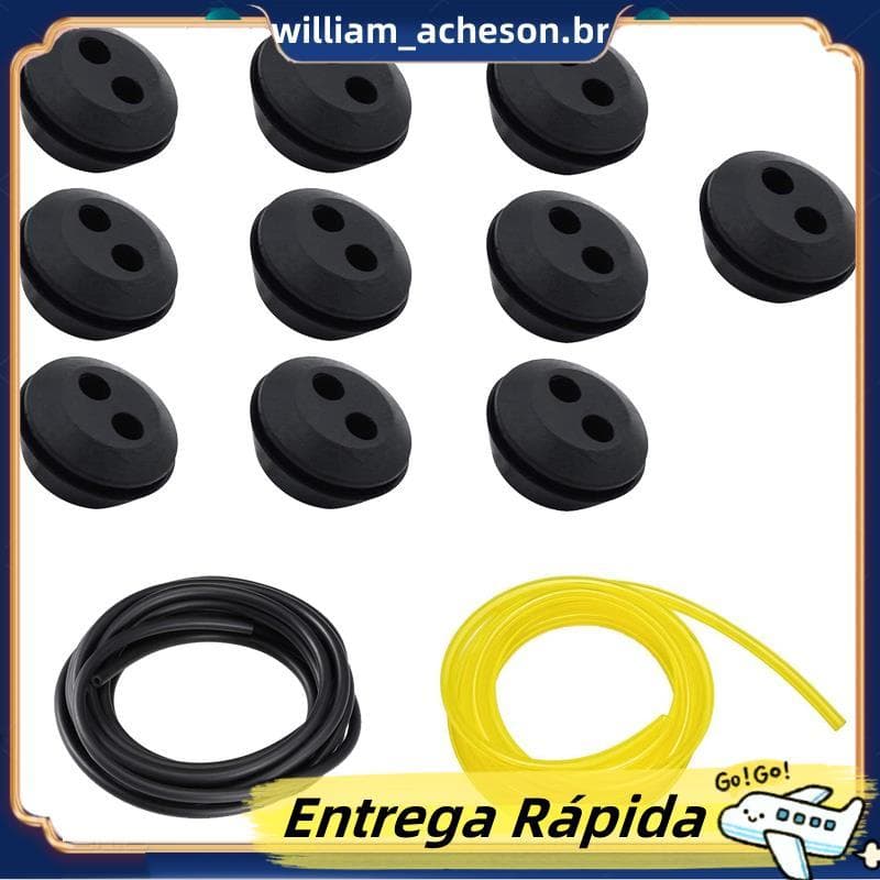 10 Peças 2 Furos Tanque Grommet Borracha Com Tubo De Linha Para Cortador De Escova Aparador De Grama
