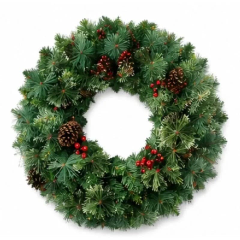 Guirlanda Natalina Encanto Natural 60cm Verde com Pinhas, Frutos Vermelhos e Folhagem Realista Oásis OIH-9116