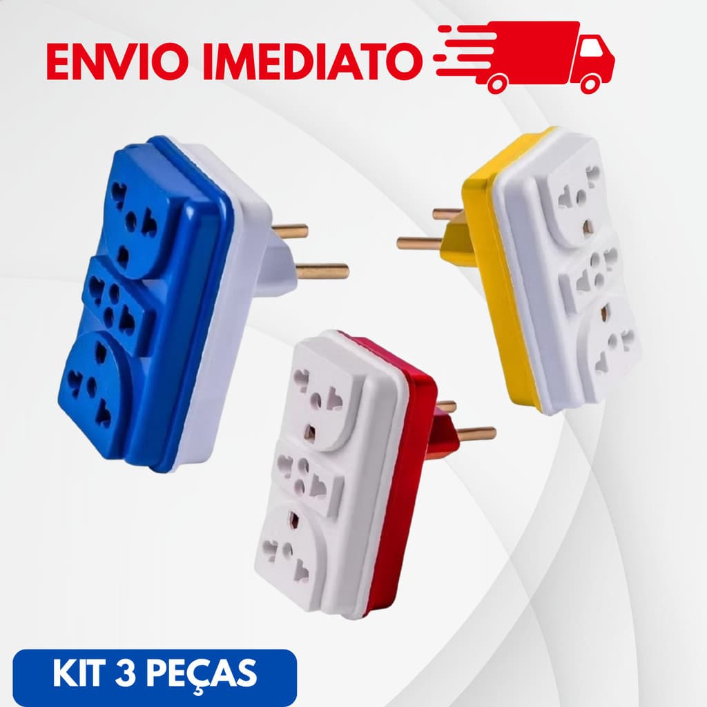 Kit 3 Benjamin adaptador de Tomada 3 Saídas 10A/250v 20A/250v Resistente cores aleatória