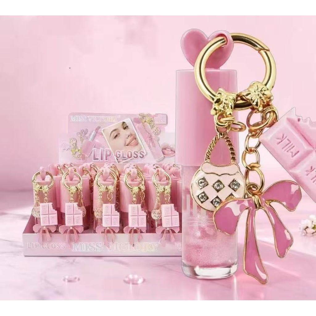 Lip Gloss com chaveiro rosa luxo