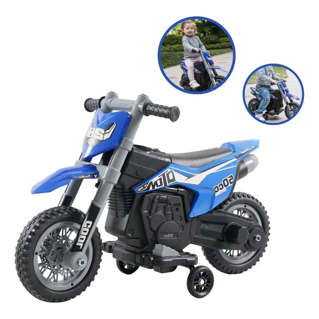 Mini Moto Cross Elétrica Infantil 6V Azul Importway 3kmh