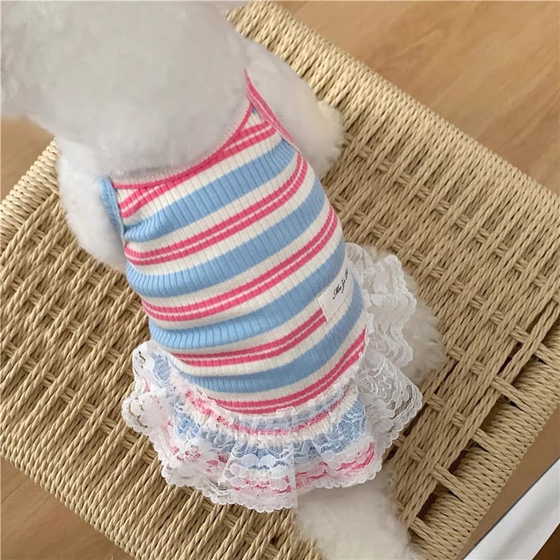 Roupas finas para cachorros Bichon Teddy Floral Puppy Outing Respirável Saia de renda fofa Camisola de verão