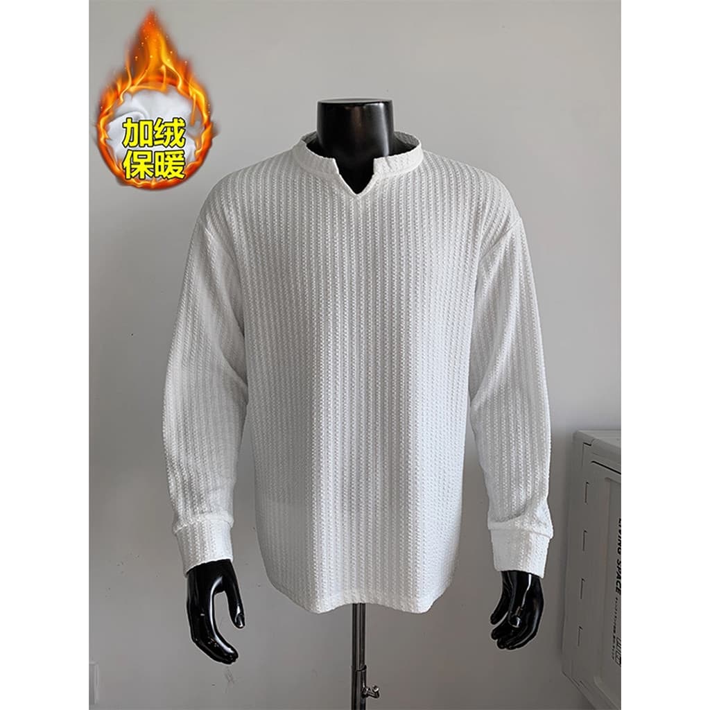 Textura branca Design forro de lã de manga comprida camiseta masculina outono inverno cleanfit High-End moletom de fundo