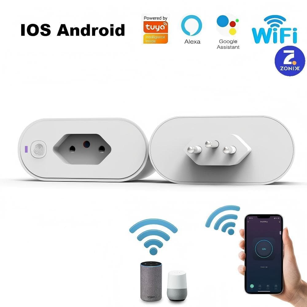 Tomada Inteligente Alexa Wi-Fi Tuya,Smart Plug,16A, AC100~240V,Alexa e Google Home,App Control -Zonix