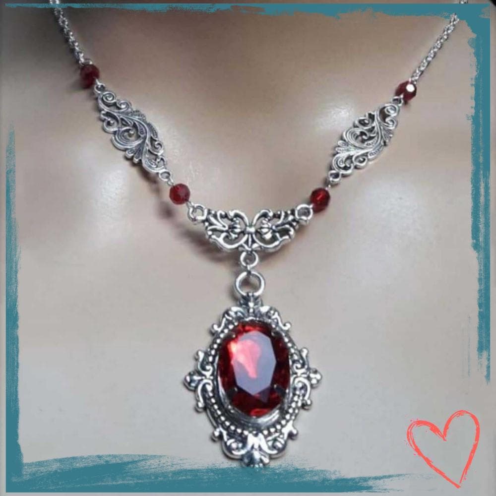Colar Gótico MIHAN , Gargantilha Vintage De Quartzo Vermelho Com Padrão Em Relevo , Pingente Oval De Contas Vermelhas