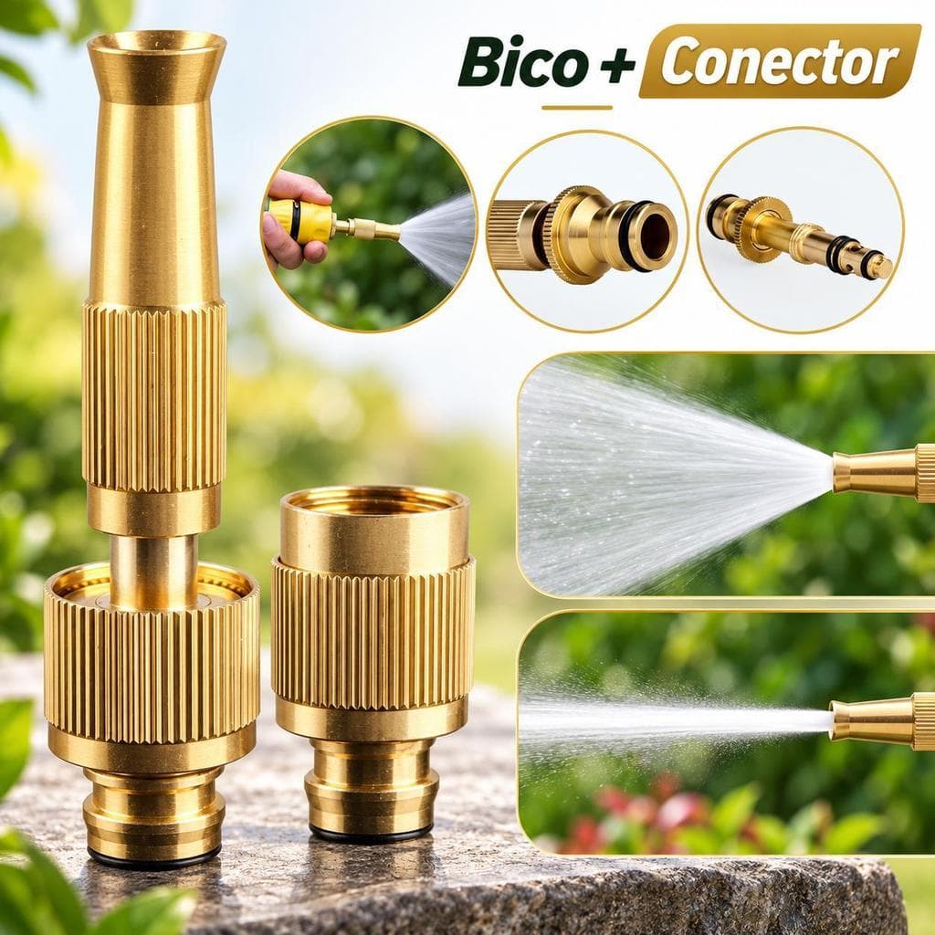 Bico De Mangueira Compressão 1/2 + Conector Esguicho para Limpeza e Irrigação de Jardim Alta Qualidade