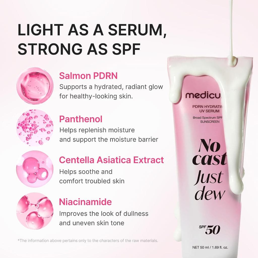 medicubeProtetor SolarNoCastJustDewPDRNHydratingUVSunSerum | Protetor Solar de Rápida Absorção SPF50 | Hidratação e Resf