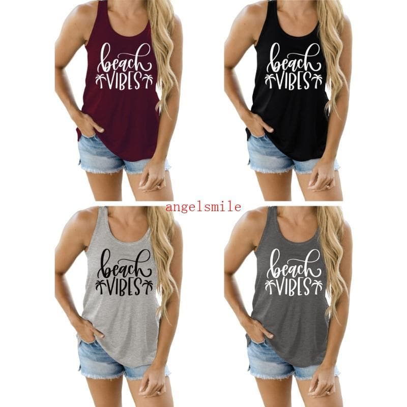 Ace Beach Tanks Para Mulheres Slim Fit Camiseta Com Estampa De Letras Cami Sair