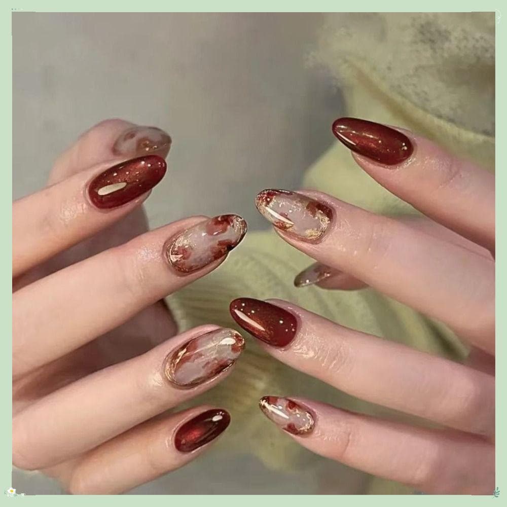 24 Unidades De Unhas Postiças , Falsas Estreladas Douradas Onduladas Aurora Borboleta Morango , Destacáveis