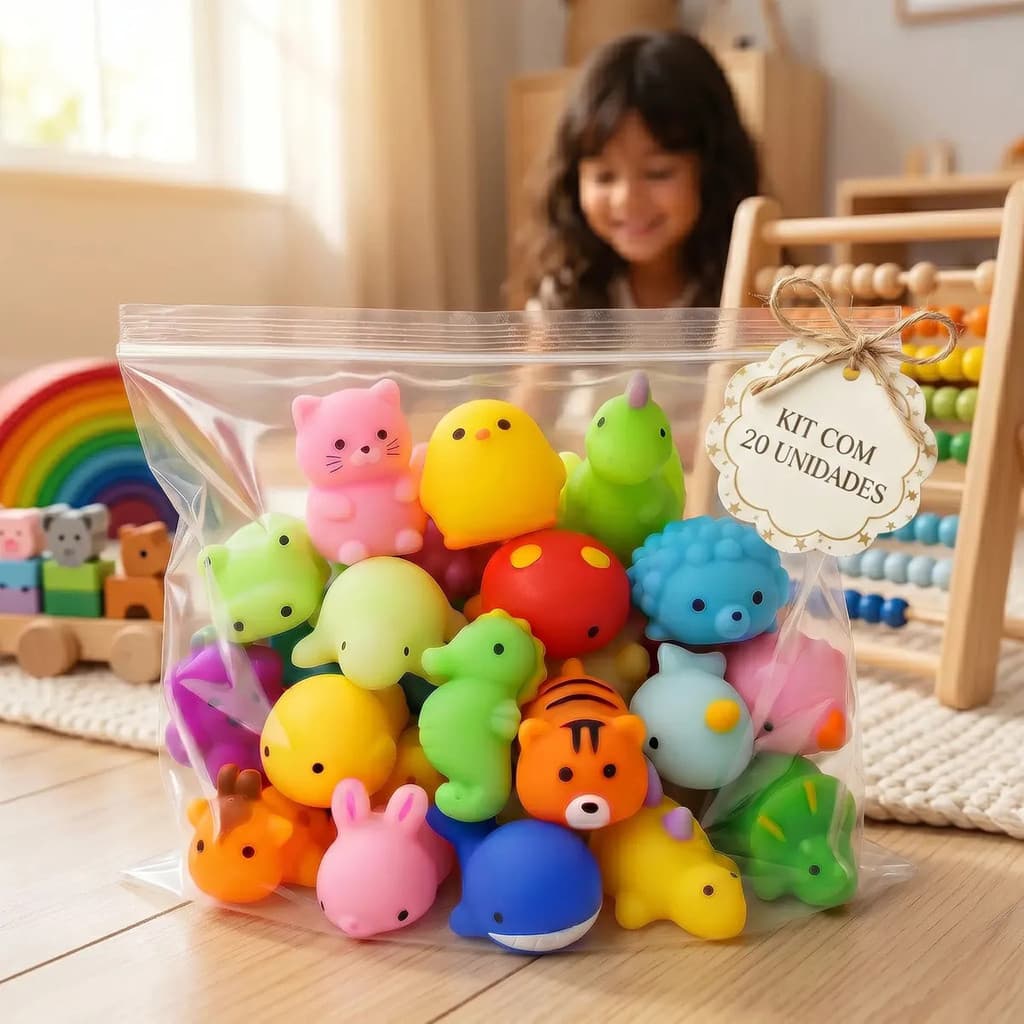 Kit 20 Squishy Taba Bichinhos De Apertar Macios Antiestresse Brinquedo Sensorial Relaxante Diversão Colecionadores