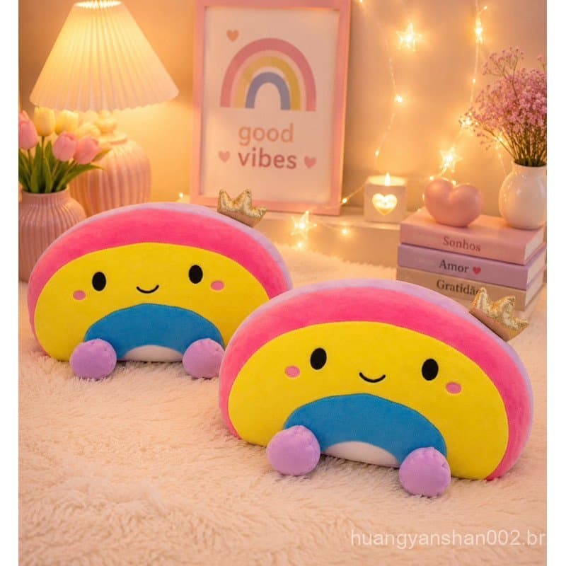 Pelúcia Arco-Íris com Coroa 30cm – Almofada Decorativa Infantil Fofa Super Macia Envio Imediato