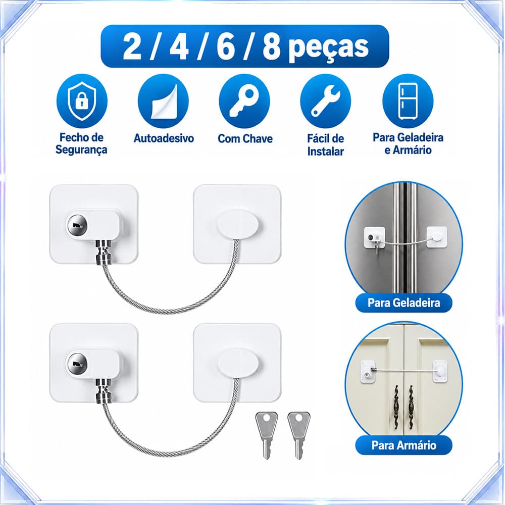 Fechadura de segurança autoadesiva quadrada de 2/4/6/8 peças com chave, fácil instalação, adequada para geladeira