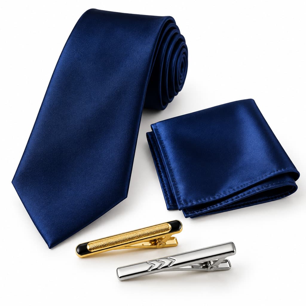 Kit Gravata Masculina Sem Nó Lenço Bolso 2 Prendedores