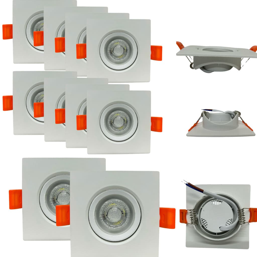Kit 10 Spot Led Embutir Direcionável 5w Quadrado 9x9cm Bivolt 110-220v Frio 6500K Teto Sanca